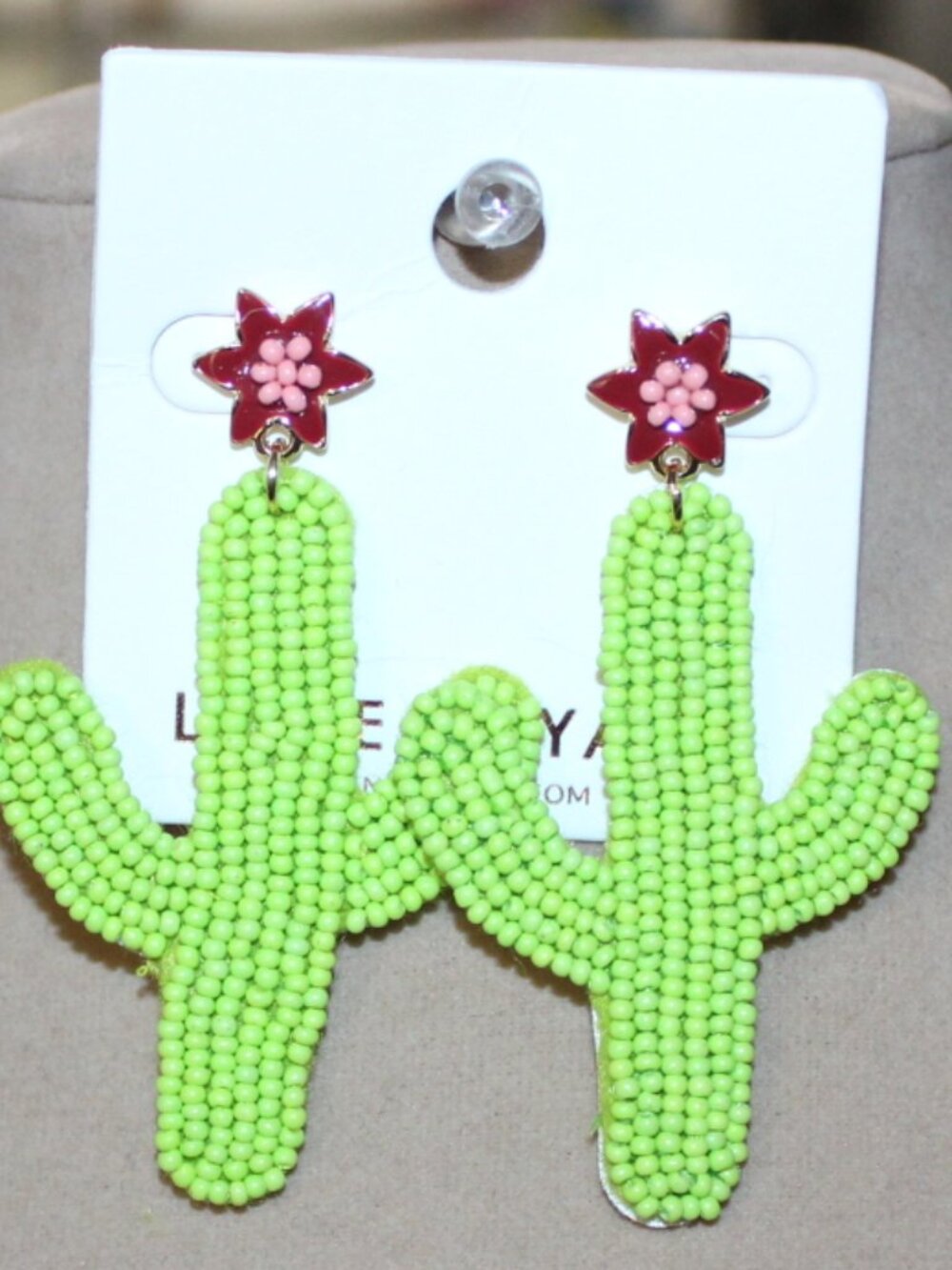 NWT Lane Bryant Beaded Cactus Earrings CUTE/FUN!